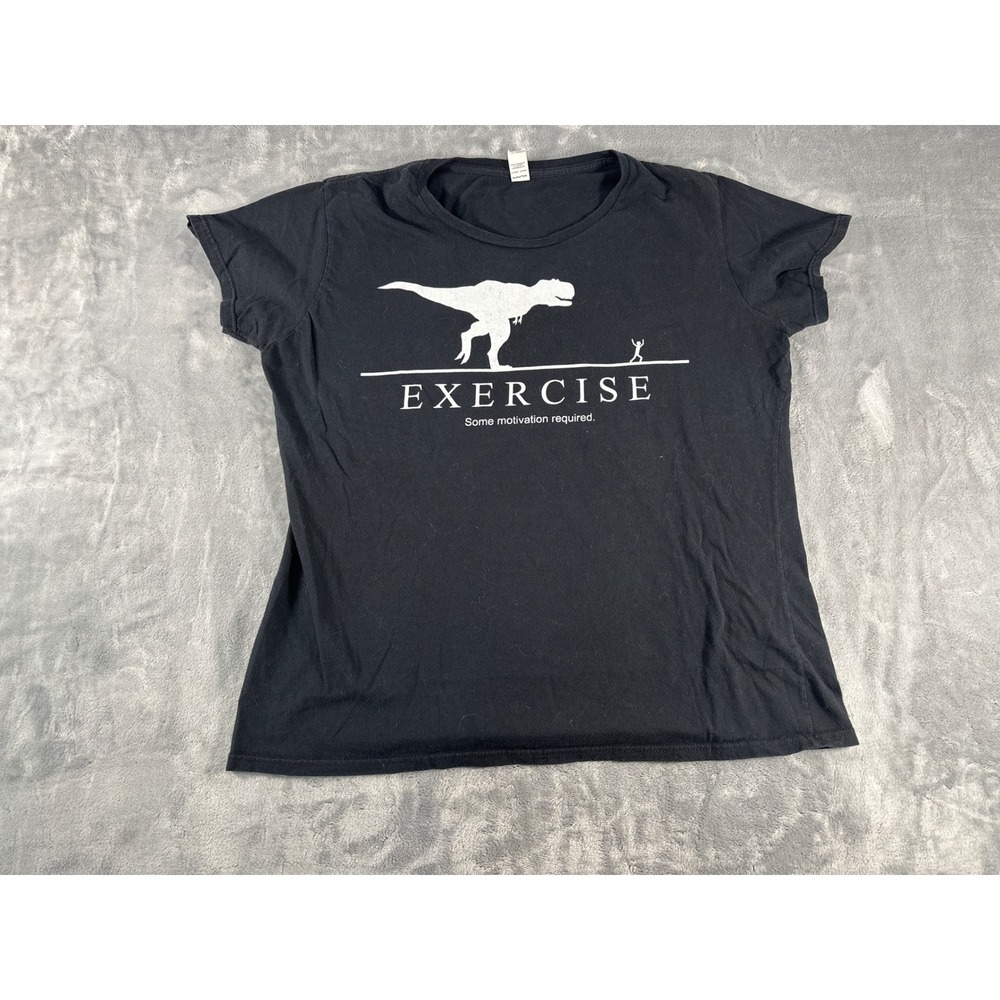 Gildan Exercise T-Rex Motivation Graphic Tee Womens XL Black FunnyDinosaur Shirt